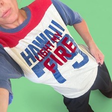 RARE VINTAGE 70s Champion Blue Bar Hawaii 79 Color-blocked Jersey Tee-Small picture