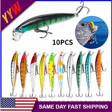 10 PCS Fishing Lures Minnow Baits Crankbaits Lot Hooks Baits Bass Tackle picture