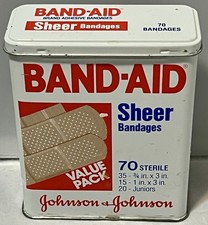 VTG Johnson & Johnson Band-aid Sheer Bandages Metal Tin Storage Box Collectible picture