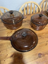 Vintage Brown Corning Ware With Lids 6 Pieces picture
