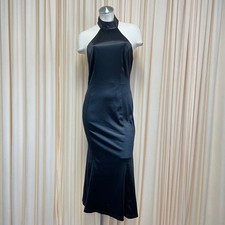 LULUS Women's Black Satin Evening Gown Formal Halter Open Back Dress Sz S picture
