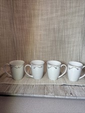 4-Pier 1 Holiday Scroll Porcelain Gold scroll/red Dot  Set Of 4 Mugs picture