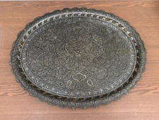Antique Middle Eastern  silver inlaid Tray, 19th Century Damascened Masterpiece picture