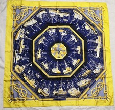 Vintage Hermes Carre Retour de Peche Carre 90 Dark Blue And Yellow picture