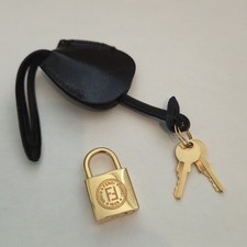 Fendi Gold Color Padlock Cadena W/Keys Dark Brown Leather RARE Domestic Shipping picture