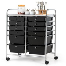 OFFICEJOY 12 Drawer Rolling Storage Cart, Black, Portable Handle, Lockable picture