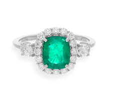 18k White Gold Green Emerald & Diamonds Ring Cushion Cut 2.34 Ctw Christmas Gift picture