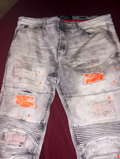 Switch Men’s Gray Denim Jeans Tapered Slim Fit Distressed Light Wash 5-Pocket picture