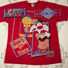 Vintage 1995 Looney Tunes Tweety Sylvester T Shirt XL USA Made Get A Grip 90s picture