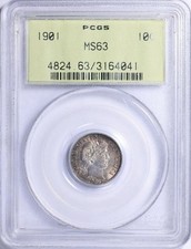 1901 Barber Dime PCGS MS-63 OGH (Toned) picture
