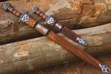 Handmade Viking Damascus Steel Sword Set | Large & Small Pair with Scabbard picture