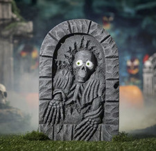 2 Ft Gray Skeleton Tombstone Moving Eyes Halloween Prop Outdoor Yard Decor picture