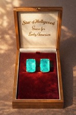 Lady America, Genuine Colombian Emerald Stud Earrings 10x14mm Sterling Silver picture