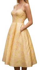 NWT Lulus Sz L Women's Meet For Tea Yellow Bustier Jacquard Preppy Midi Dress picture