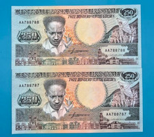 🔥VTG 1988 Fancy Serial # Suriname 25 Gulden Banknote Anton de Kom Toucan UNC picture