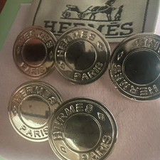 5 Silver HERMES BUTTONS Shank back iconic Silver metal Hermes Paris buttons 21mm picture