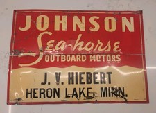 Johnson SEA-HORSE MOTORS Original Sign Outboard Engines Gas Oil Heron Lake Minn picture