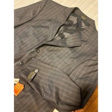Manzini Italy Mens Super 120s Wool Suit Jacket Grey Windowpane Plaid 44R M-825 picture