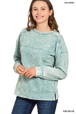 Zenana TTW-5354Y Exposed Seam Acid Washed Sweatshirt Ash Blue picture