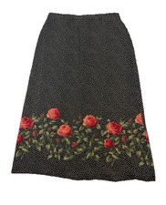 Vtg Liz Claiborne 12 Petite Midi Skirt 100% Silk Roses Polka Dots Lined Romantic picture