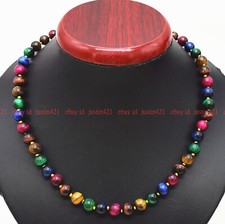 Charm 6/8/10/12mm Multi-Color Tiger's Eye Round Gemstone Beads Necklace 16-48'' picture
