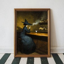 Vintage Witch Wall Art, Gothic Martini Bar Print, Dark Academia Decor picture