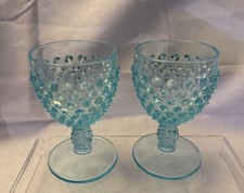 Pair of 2 Fenton Hobnail Blue  Wine Glasses picture