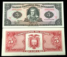 Ecuador 5 Sucres 1988 Banknote World Paper Money UNC Currency  picture