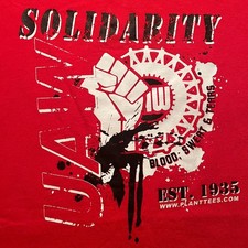 red UAW SOLIDARITY t-shirt - BLOOD SWEAT TEARS est. 1935 - USA made - NEW - (-) picture