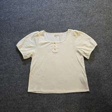 Madewell Top Womens Size XXL White Henley Puff Sleeves Round Neck Capsule Casual picture