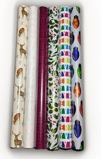 Christmas Wrapping Paper Rolls 6 Pack Assorted Deer Holly Retro Lights 20 Inch picture