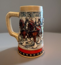 VTG 1988 Budweiser 3D Holiday Beer Stein Mug Clydesdales Collectors Series picture