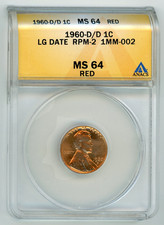 1960 D/D Large Date Lincoln Cent ANACS MS64RD picture