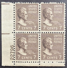 US 1938 Scott # 812 Plate Block of 4 MLH OG Andrew Jackson 7c picture