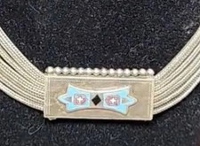 Antique Two-Sided Enameled Silver Tone Slide Watch Chain - missing beaded dangle picture