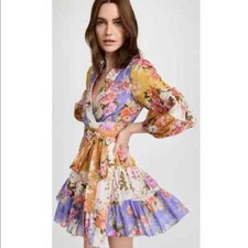 Zimmermann Women Pattie Colorblock Floral Wrap Mini Dress AU 2 US 6 8 NWT $695 picture