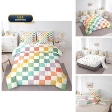 Feelyou 7 Piece Bedding Set Twin Size Green Yellow Checkered Comforter Set with picture