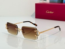 CARTIER CT1828O Gold Rimless Rectangle Sunglasses Brown Gradient Lenses  picture