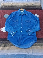 1960s Wrangler Denim Pearlsnap Work Shirt Large Western Americana Rockabilly picture