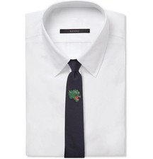 NWT Gucci Panther Appliquéd Silk & Wool Blend Navy Blue Underknot Tie $250.00 picture