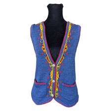 Vintage ADDITIONS by C·H·U Blue Silk Blend Vest Womens Beaded Sz L picture