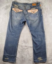 VTG Robin's Jeans Studded Stars Leather Flap Bootcut Men's 38x34 USA Made picture
