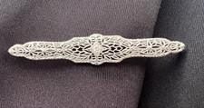 Rare Allsopp 99.9% Platinum Art Deco Filigree Bar Brooch Old Euro Diamond Pin picture