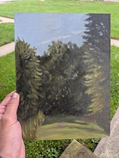 Original Handmade Oil Painting on Panel Plein Air Landscape Trees 7x9.5