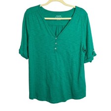 Chico's Blouse Women's Large The Ultimate Tee Roll Tab Sleeves Green Chicos 2 picture