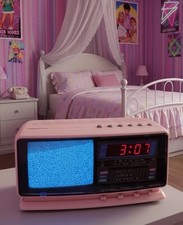 SOUNDESIGN  Model 3943 PNK Pink AM/FM Alarm Clock Radio With B&W TV Retro 1980’s picture