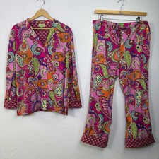 Vera Bradley Pajama Set Womens XL Pink Paisley Cotton Sleepwear Loungewear picture