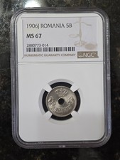 Romania 1906-J 5 Bani NGC MS 67 Hamburg Carol I Romanian Coin MS67 1906J picture