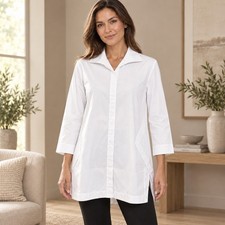 Lafayette 148 New York Marla White Hidden Placket Tunic S Quiet Luxury Blouse picture
