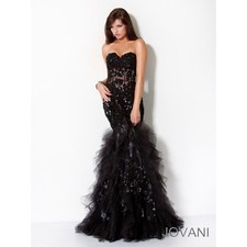 Jovani Black Silver Strapless Mermaid Gown Corset Tulle Sz 0 MSRP $620 picture